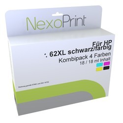 NexoPrint Kombipack f&#252;r HP 62 XL (1x schwarz+1x farbig) 