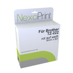 NexoPrint Schriftband rot auf wei&#223; 9mm x 8m, laminiert f&#252;r Brother TZ-222 